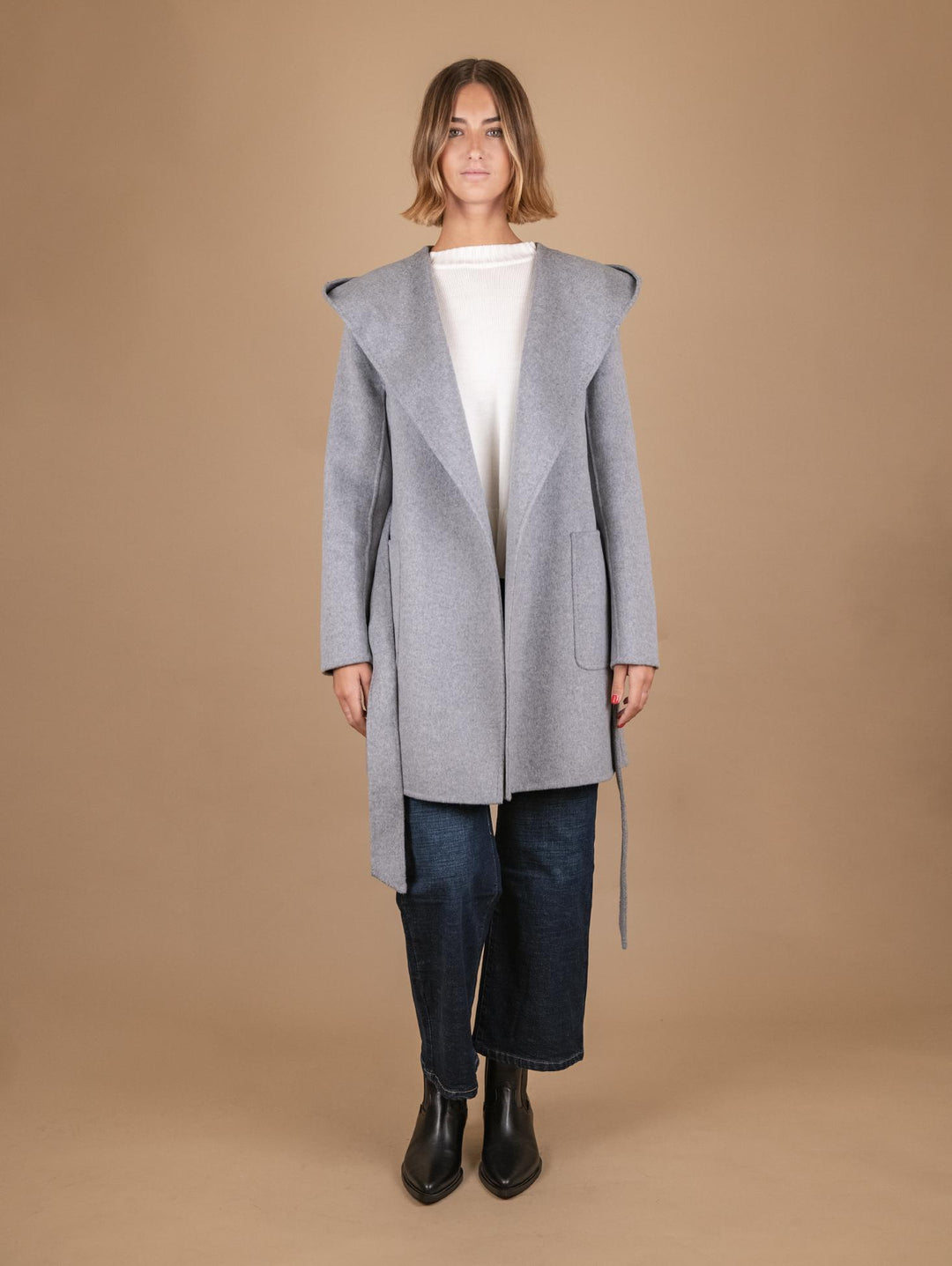 CAPPOTTINO CON CAPPUCCIO IN MISTO LANA GRIGIO 864D GRIGIO ANDREA MORANDO 