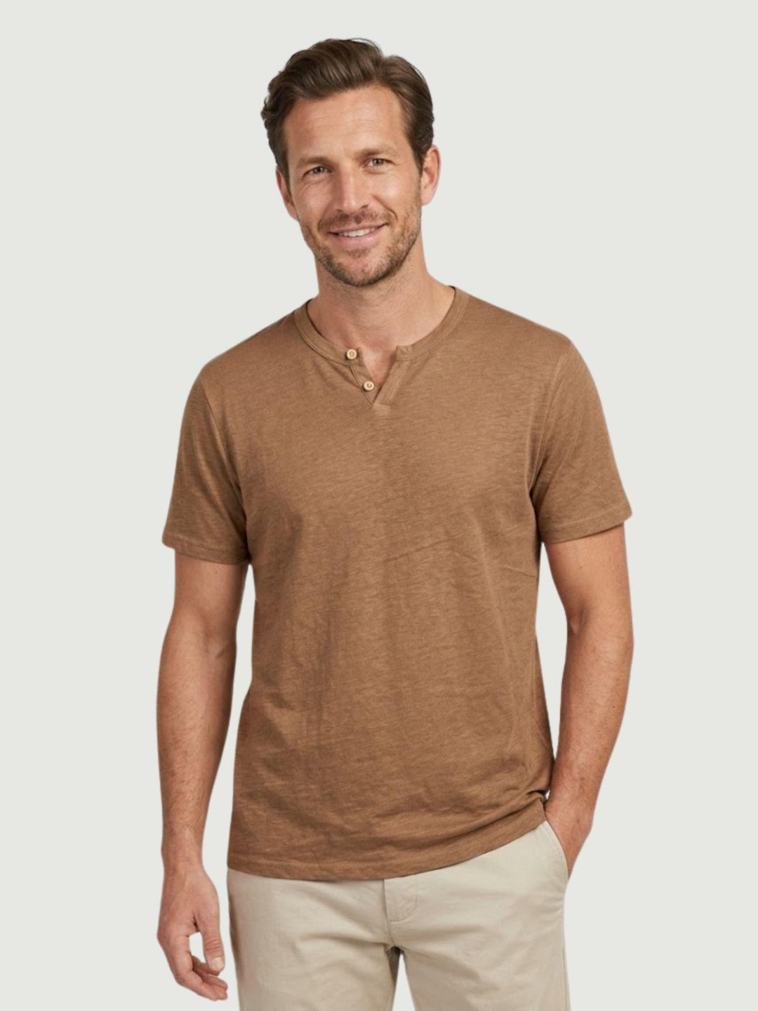 T-shirt collo serafino in misto lino tabacco 6TS0358 TABACCO ANDREA MORANDO 