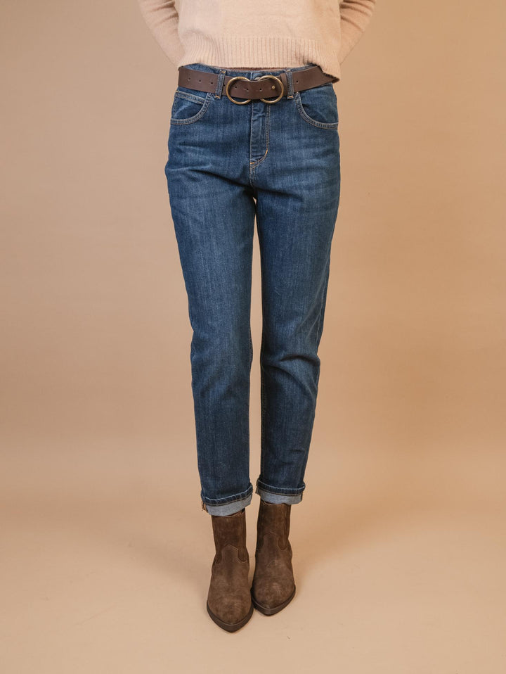 JEANS A SIGARETTA CON CINTURA IN PELLE 3465T522X DENIM ANDREA MORANDO 