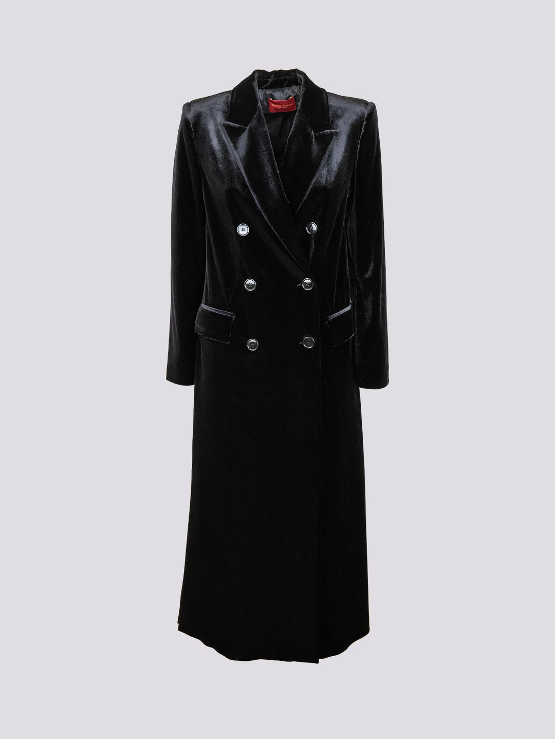 CAPPOTTO DOPPIOPETTO  CON SPACCO LATERALE  IN VELLUTO NERO 2134/2894 12 ANDREA MORANDO 