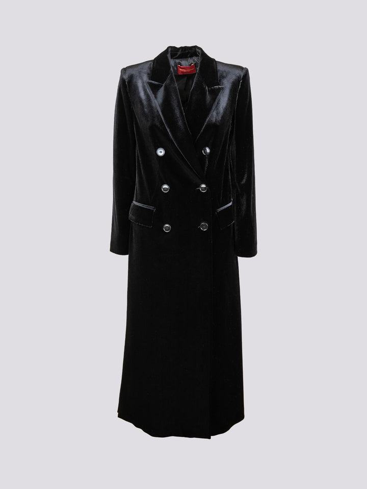 CAPPOTTO DOPPIOPETTO  CON SPACCO LATERALE  IN VELLUTO NERO 2134/2894 12 ANDREA MORANDO 