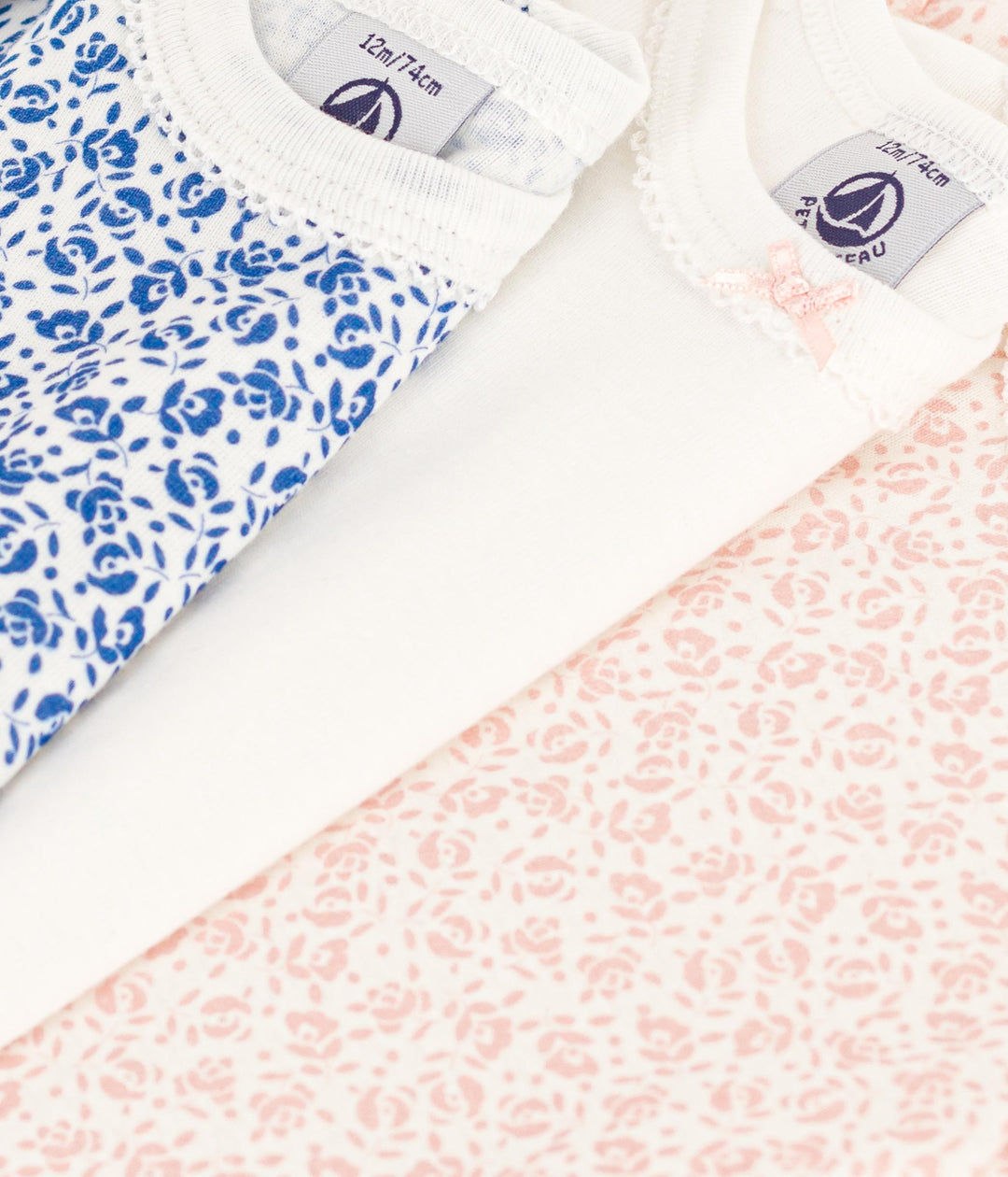 CONFEZIONE DA 3 BODY BEBÈ MANICA CORTA A FIORI IN COTONE A09YY 00 PETIT BATEAU 
