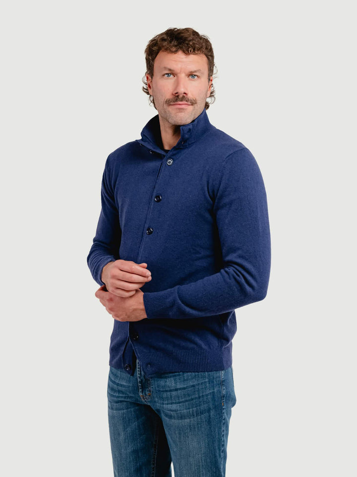 CARDIGAN LUPETTO IN LANA MERINO E CASHMERE BLU LUPETTO BOTT 624 ANDREA MORANDO 