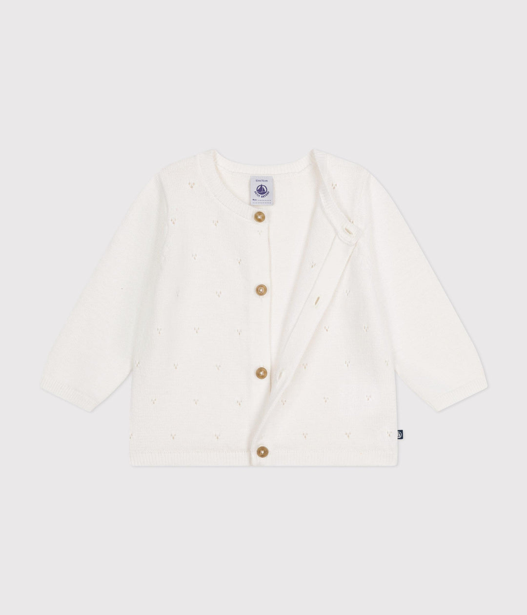 CARDIGAN BIANCO BEBÈ IN TRICOT DI COTONE TRAFORATO A0A9N 08 PETIT BATEAU 