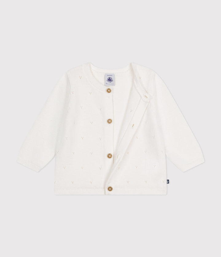 CARDIGAN BIANCO BEBÈ IN TRICOT DI COTONE TRAFORATO A0A9N 08 PETIT BATEAU 
