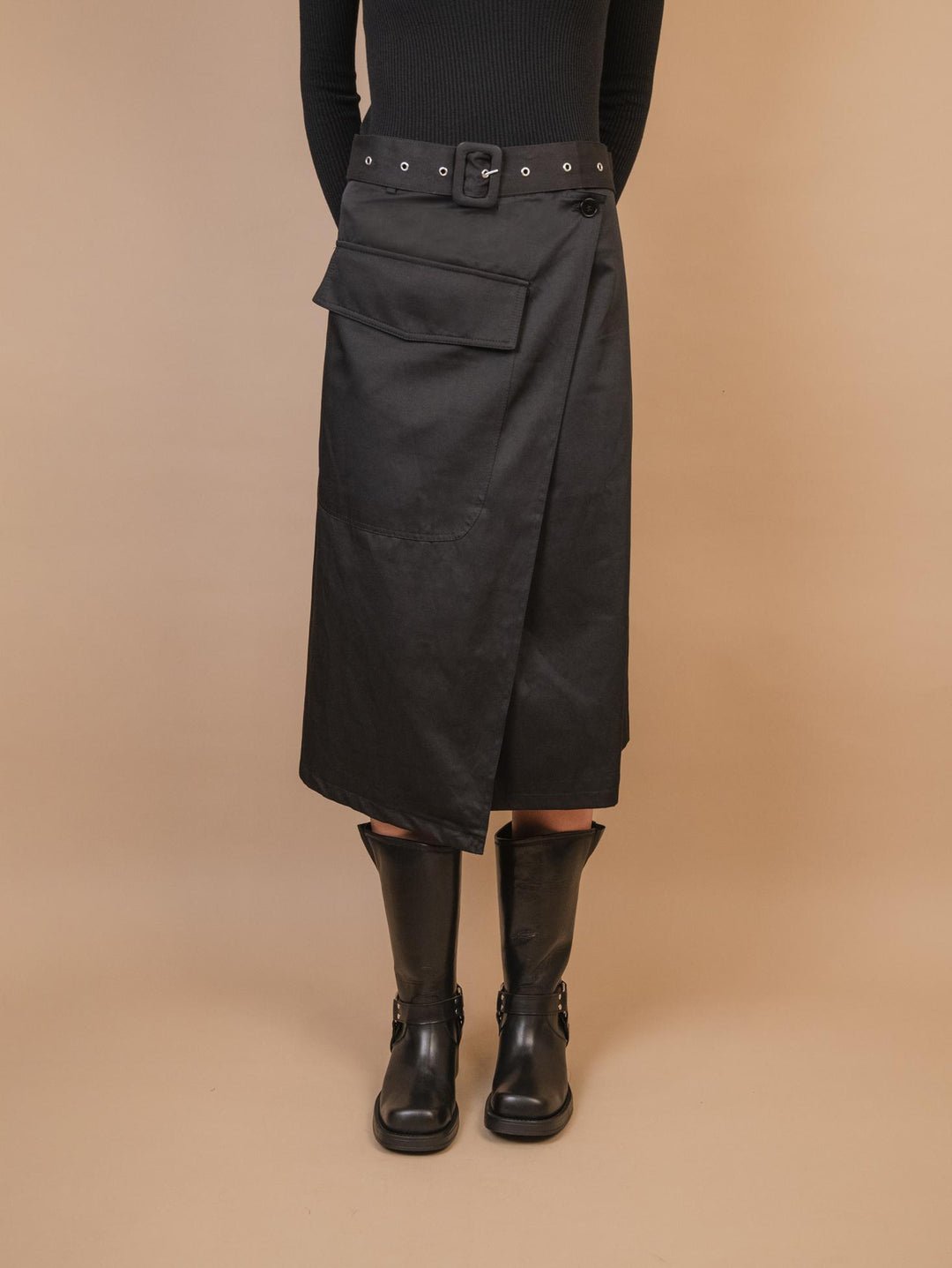 GONNA MIDI A PORTAFOGLIO IN MISTO COTONE NERA B9223 NERO ANDREA MORANDO 