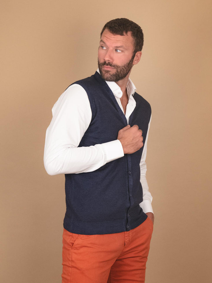 GILET SMANICATO BLU IN LANA MERINO 0003 24 FIESOLI DANIELE 