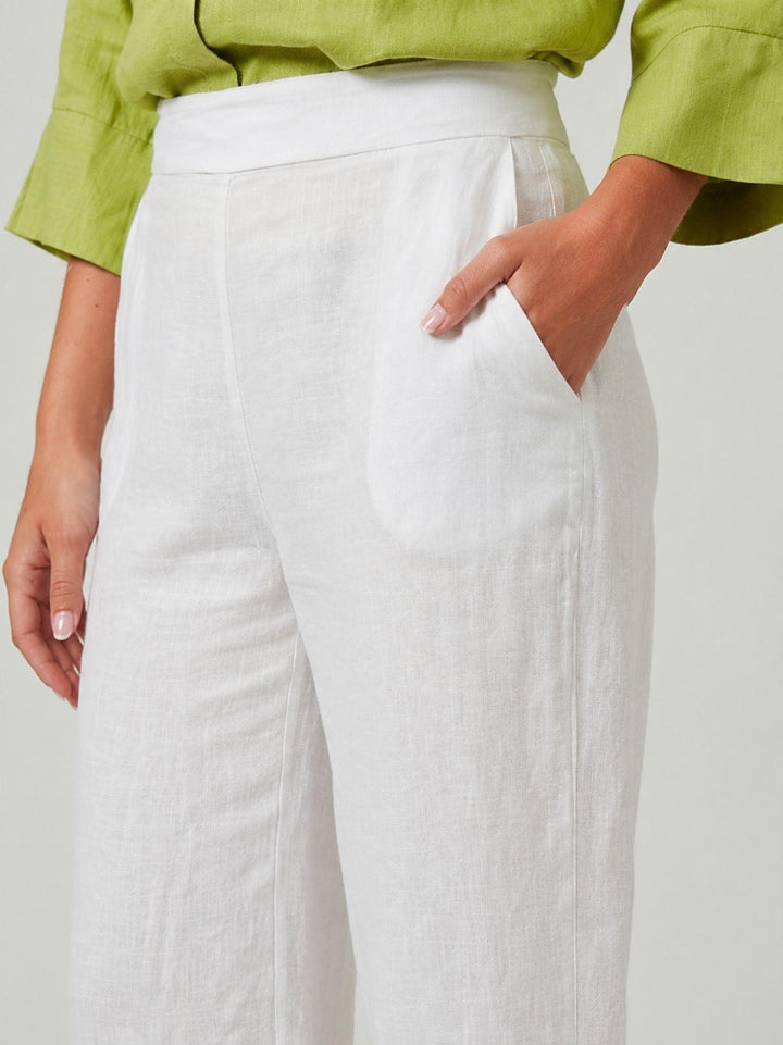 Pantalone wide leg in lino bianco 6PT0527 BIANCO ANDREA MORANDO 