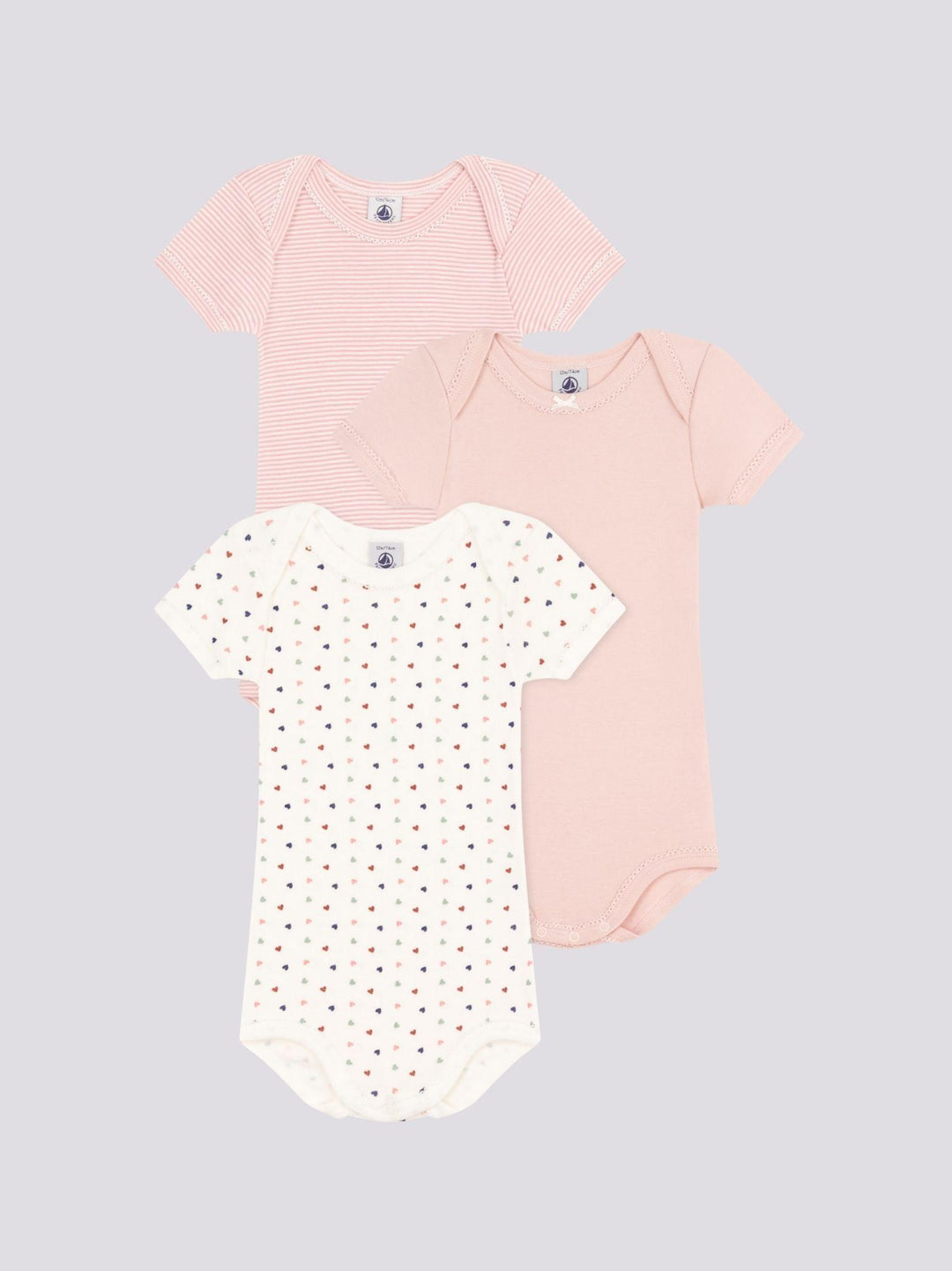 CONFEZIONE DA 3 BODY BEBÈ IN COTONE CON MINI CUORI A09YX 00 PETIT BATEAU 