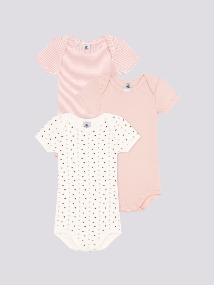CONFEZIONE DA 3 BODY BEBÈ IN COTONE CON MINI CUORI A09YX 00 PETIT BATEAU 