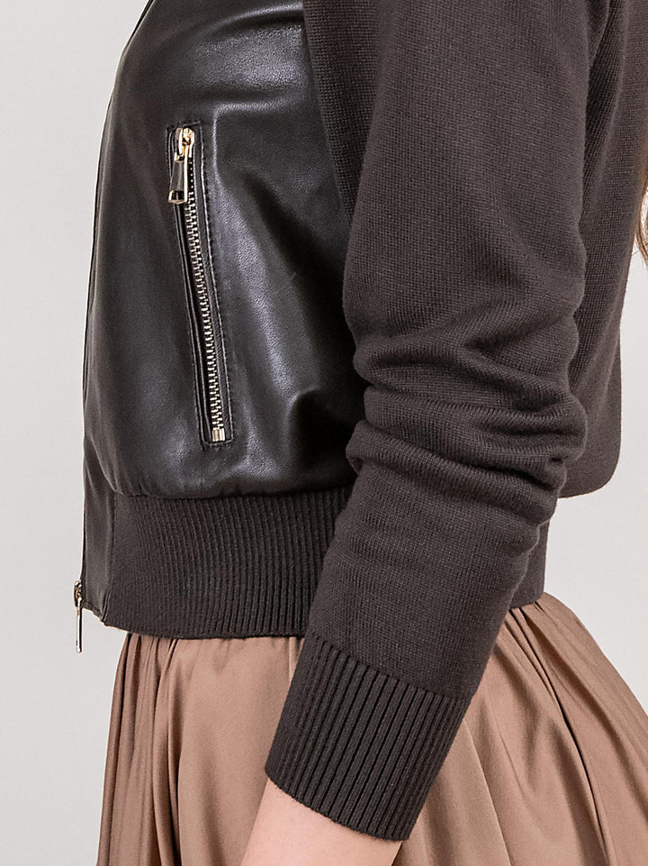 GIUBBOTTO IN PELLE E MAGLIA MARRONE VANIGLIA 06 JACK LEATHER 