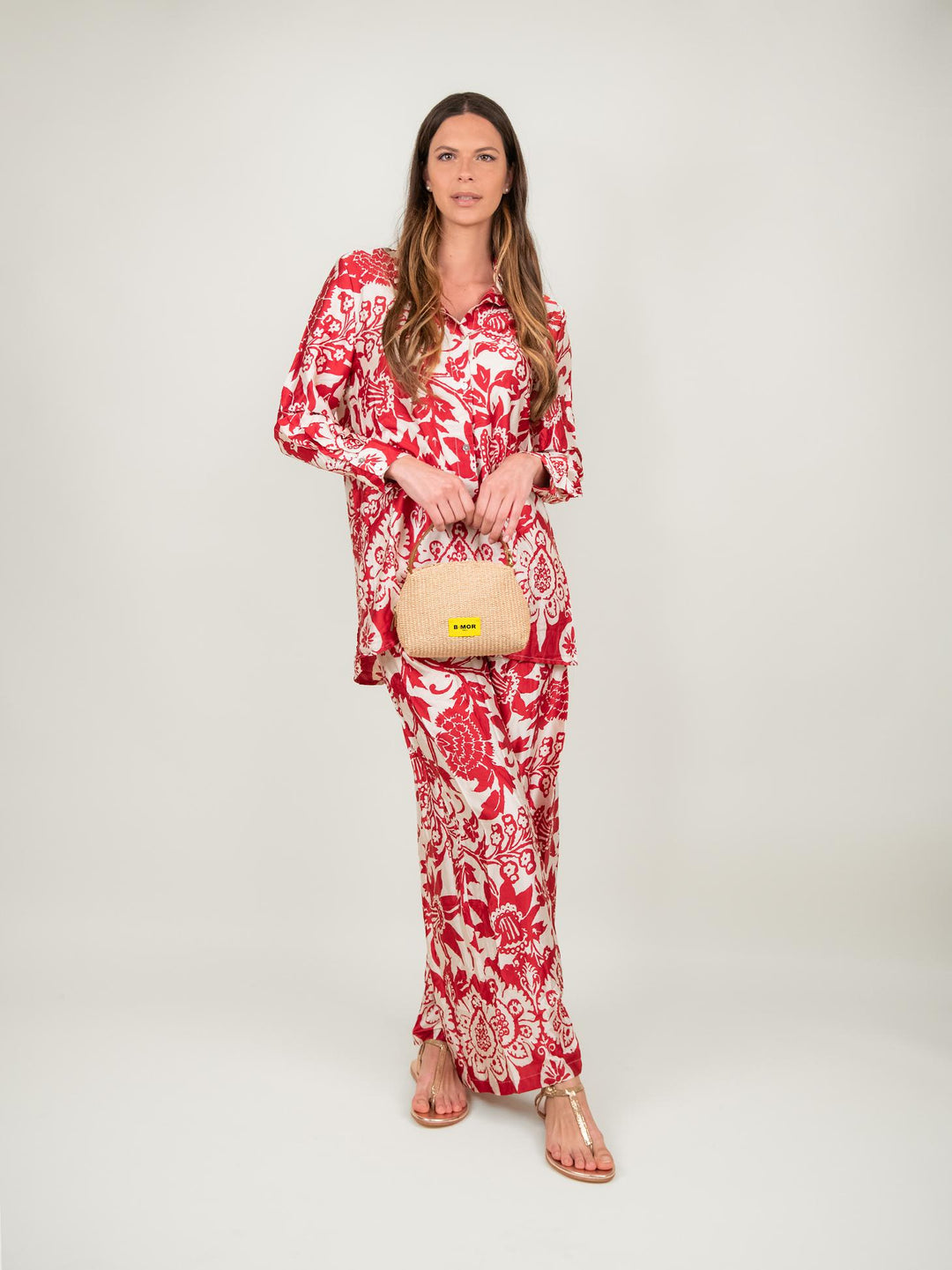 PANTALONE A PALAZZO FANTASIA ROSSO E BIANCO 9821 ROSSO ANDREA MORANDO 