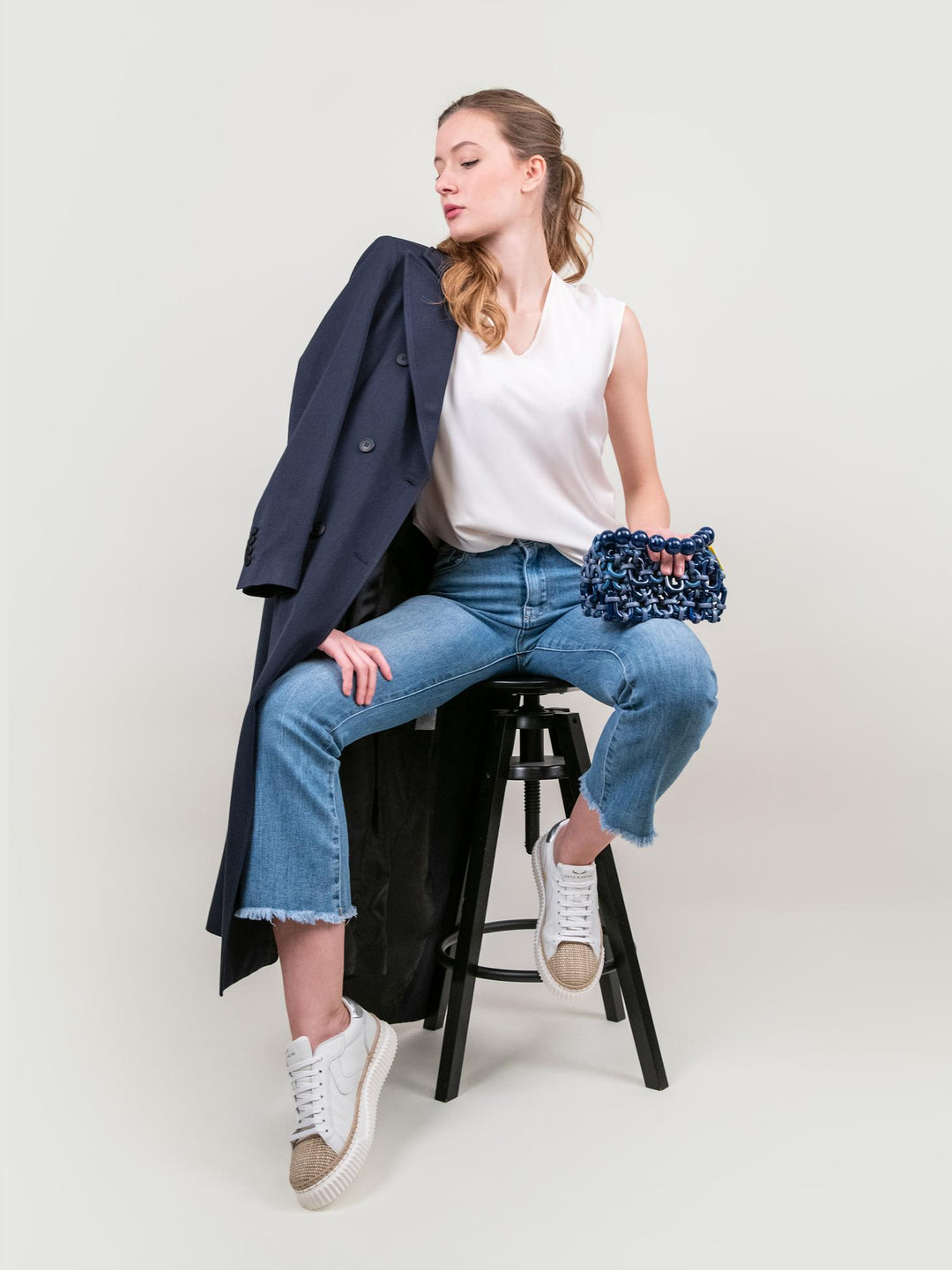 JEANS 5 TASCHE SFRANGIATO IN DENIM CHIARO 1356 DENIM CHIARO ANDREA MORANDO 