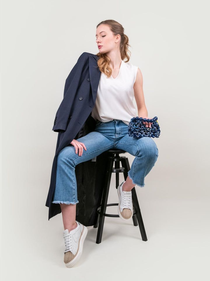 JEANS 5 TASCHE SFRANGIATO IN DENIM CHIARO 1356 DENIM CHIARO ANDREA MORANDO 
