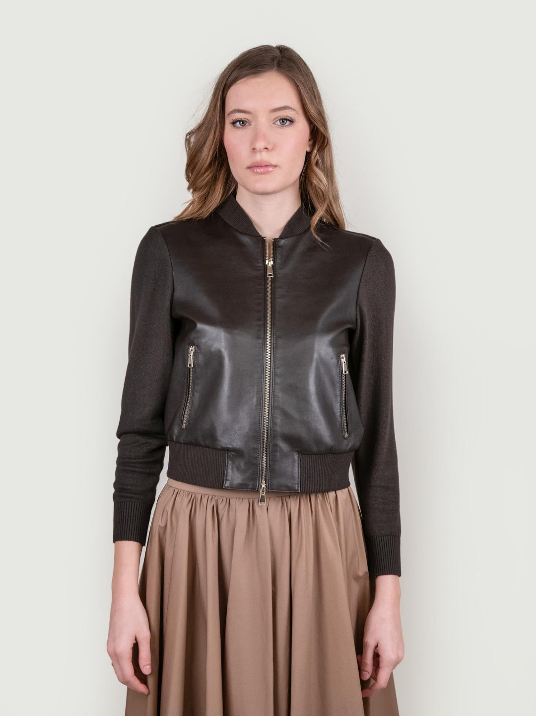 GIUBBOTTO IN PELLE E MAGLIA MARRONE VANIGLIA 06 JACK LEATHER 