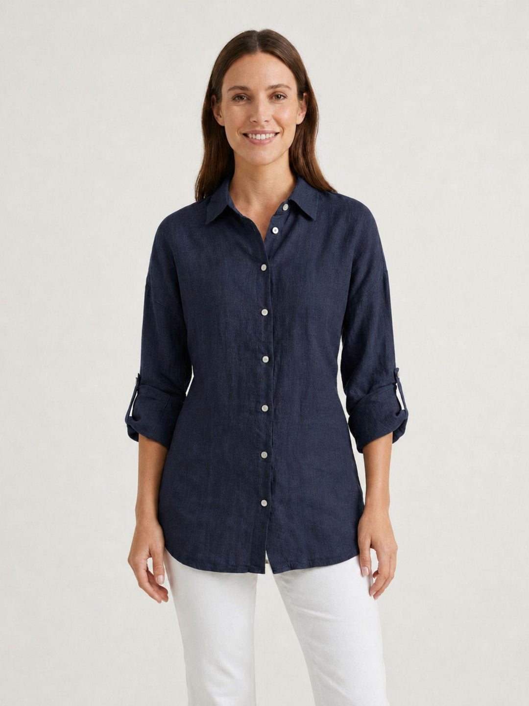 Camicia in lino navy 6CM0552 BLU ANDREA MORANDO 
