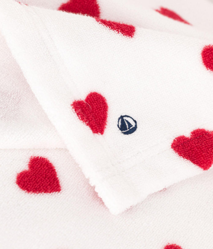 MANTELLINA DA BAGNO BEBÈ IN SPUGNA A RIGHE E CUORICINI A08SI 89 PETIT BATEAU 