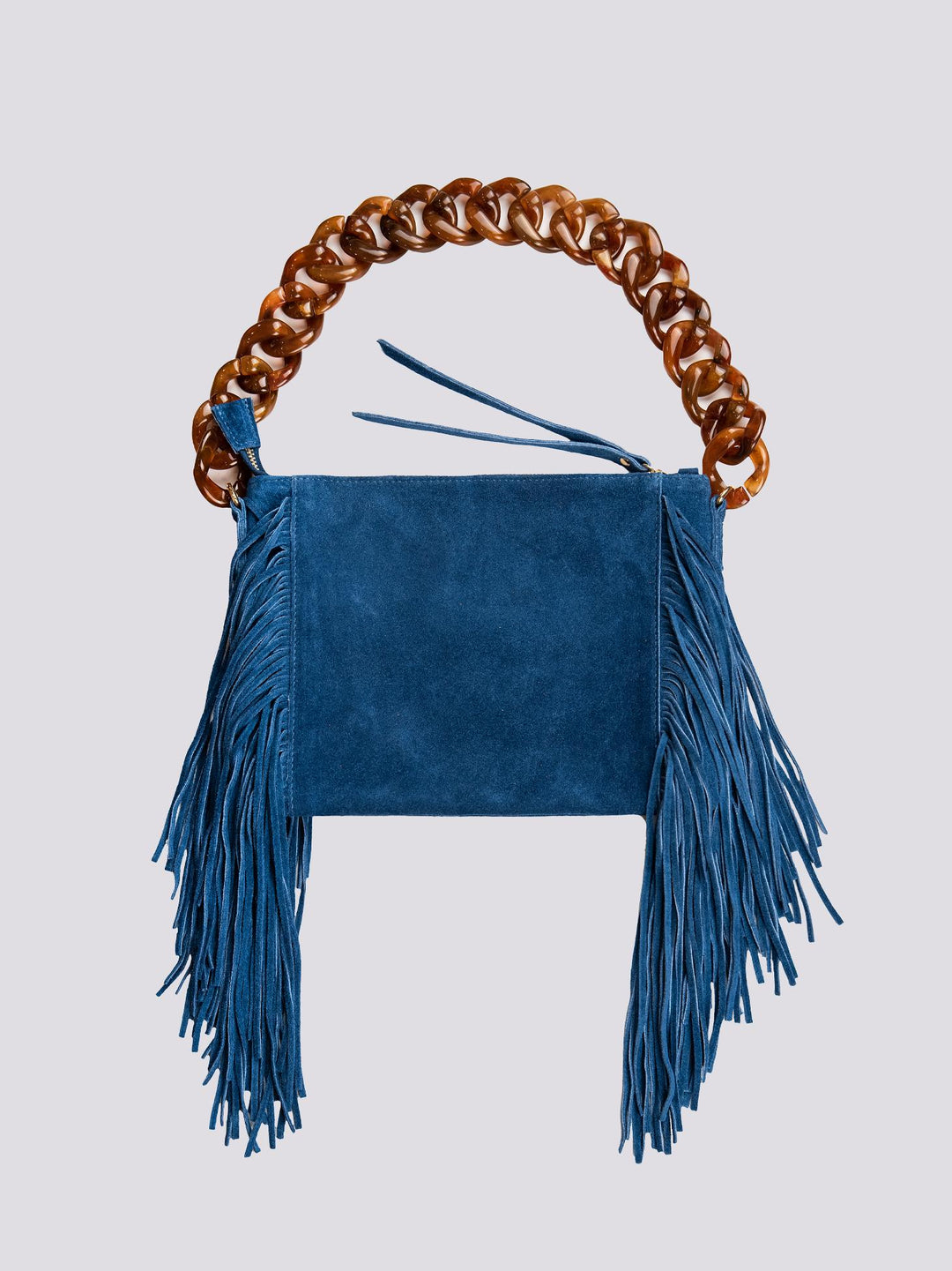BORSA A TRACOLLA IN CAMOSCIO blu jeans CON FRANGE "FLAPPY" FLAPPY JEANS BIMOR 