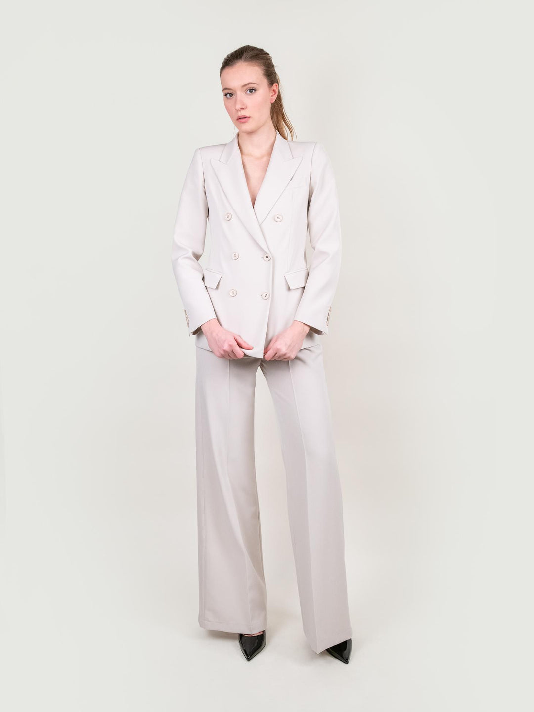 BLAZER DOPPIOPETTO IN TESSUTO PANNA 113877 GESSO ANDREA MORANDO 