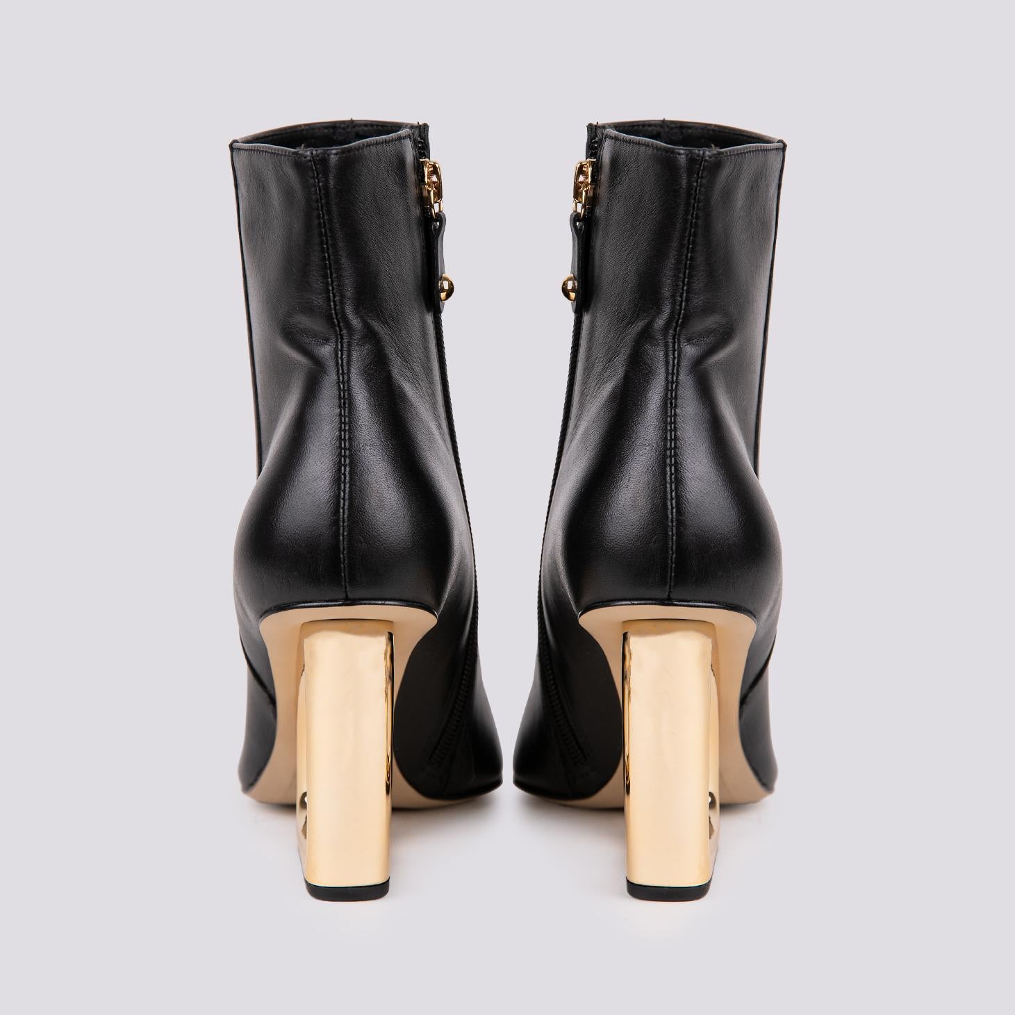 STIVALETTO CON TACCO OPTICAL DORATO IN PELLE NERO – Andrea