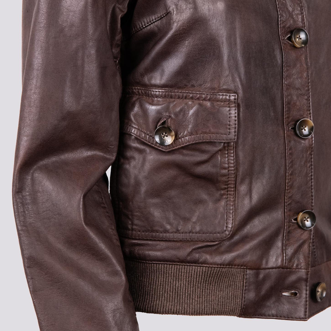 GIUBBOTTO CON CHIUSURA A BOTTONI    IN PELLE MARRONE MAG 06 JACK LEATHER 