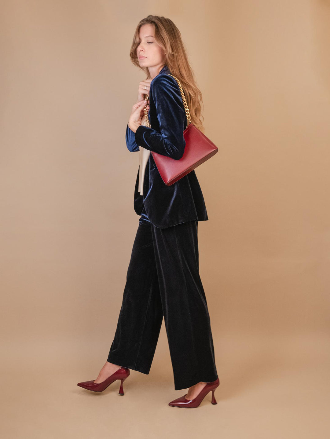 BORSA  QUEEN CON CATENA ORO  IN PELLE BORDEAUX QUEEN BORDEAUX BIMOR 