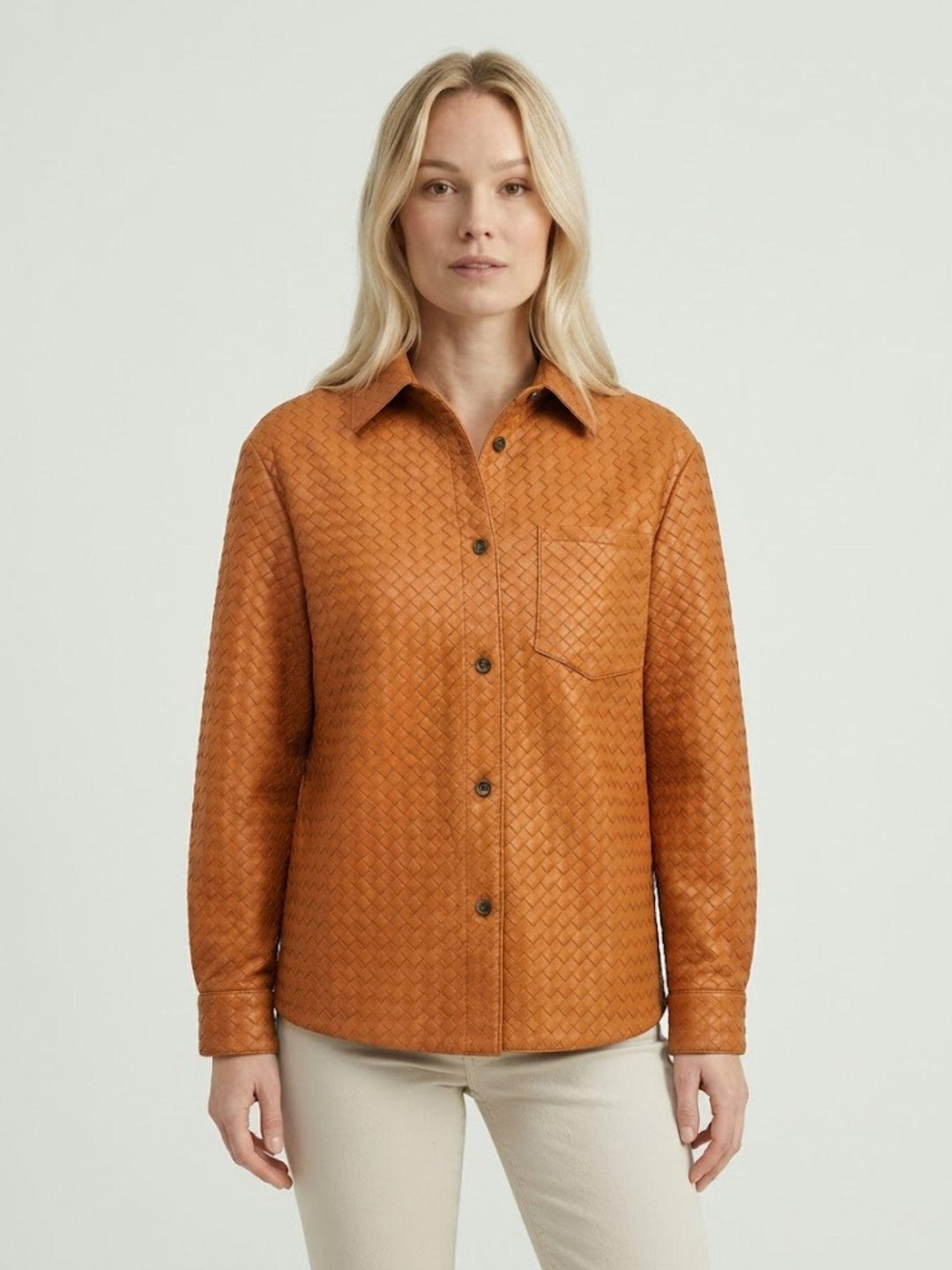 Giacca Aurora in pelle intrecciata terracotta AURORA 53 JACK LEATHER 