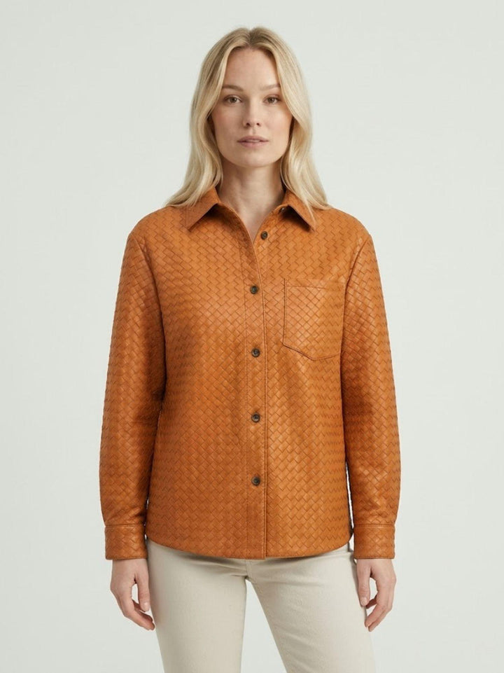 Giacca Aurora in pelle intrecciata terracotta AURORA 53 JACK LEATHER 