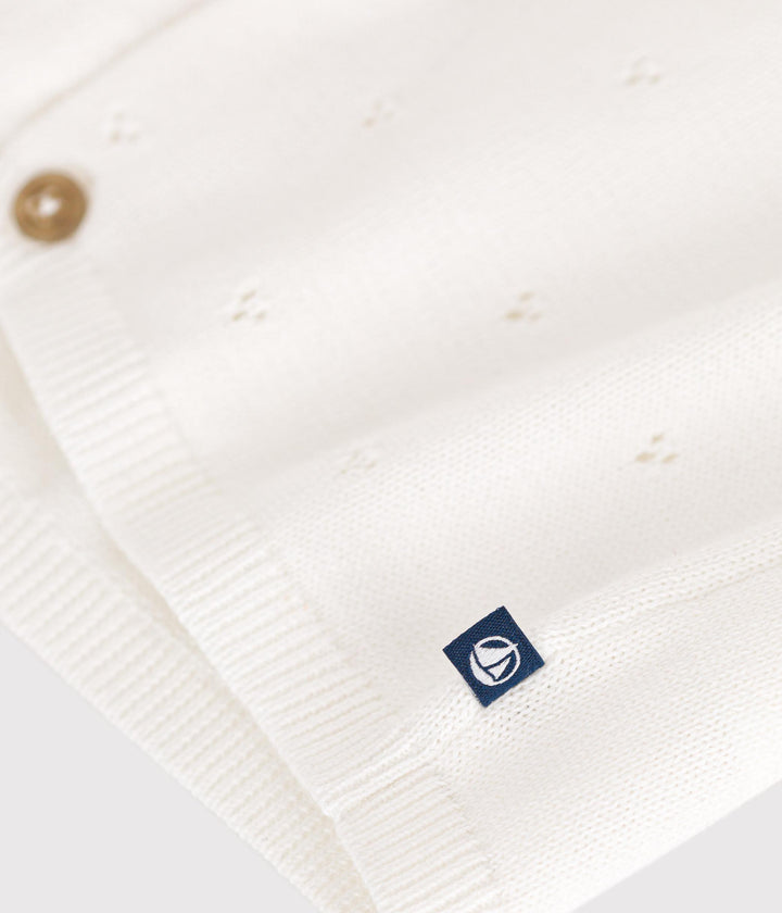 CARDIGAN BIANCO BEBÈ IN TRICOT DI COTONE TRAFORATO A0A9N 08 PETIT BATEAU 