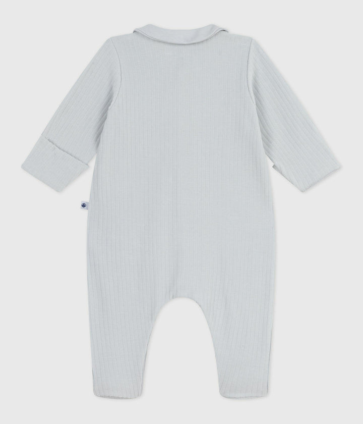 Pigiama con colletto in ciniglia tinta unita neonato A0DUL 01 PETIT BATEAU 