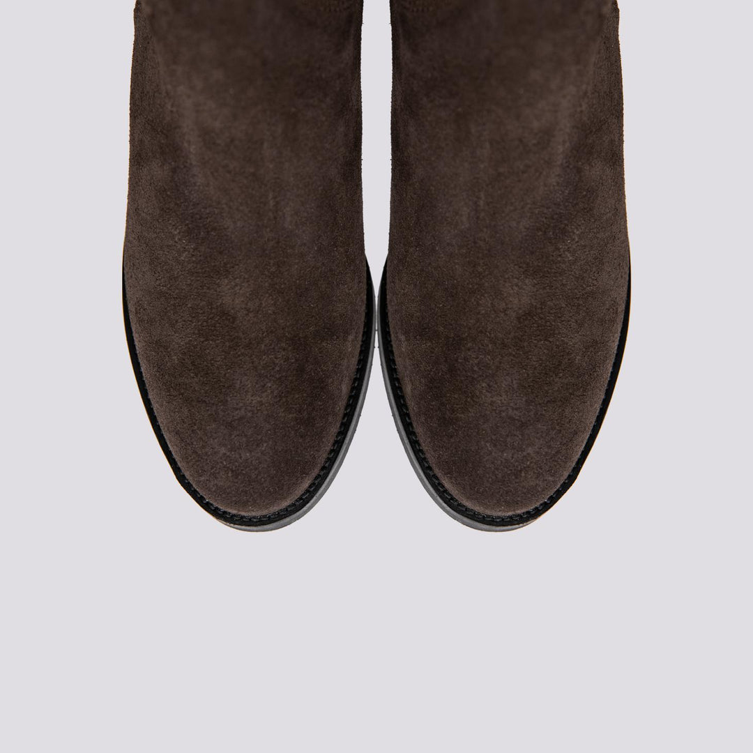 STIVALE ALTO CON ZIP ASIMMETRICHE IN CAMOSCIO MARRONE ST1011/CROSTA T MORO ANDREA MORANDO 