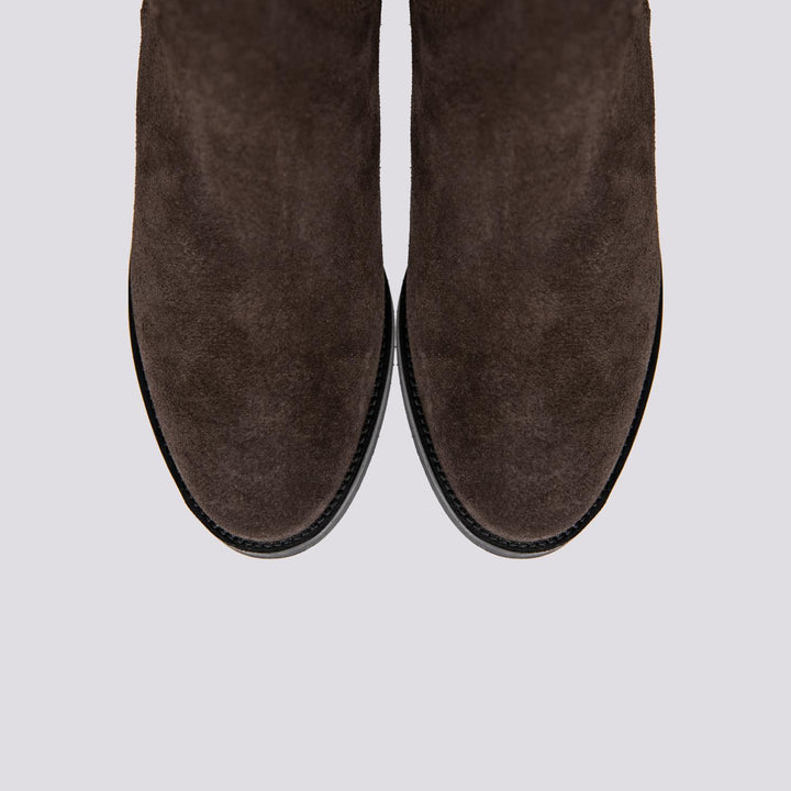 STIVALE ALTO CON ZIP ASIMMETRICHE IN CAMOSCIO MARRONE ST1011/CROSTA T MORO ANDREA MORANDO 