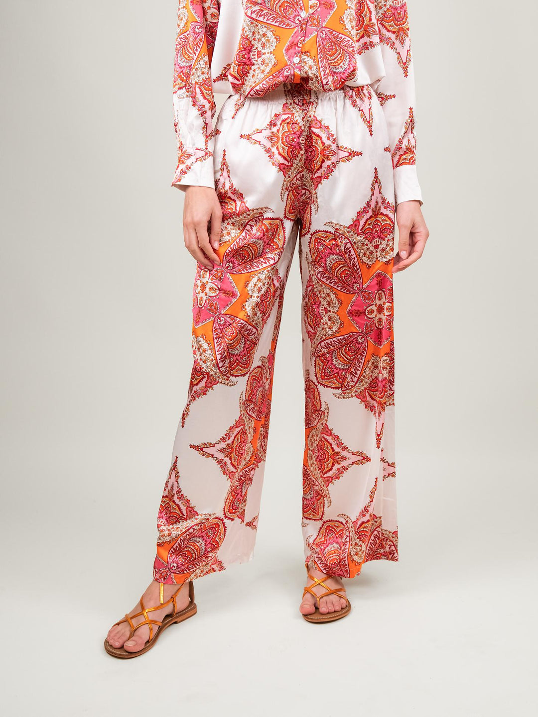 PANTALONE A PALAZZO FANTASIA ROSA E BIANCO 9821 ROSA ANDREA MORANDO 