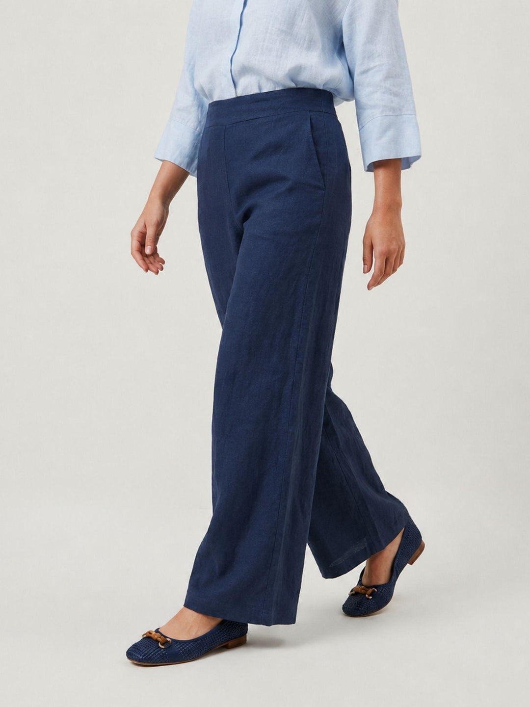 Pantalone wide leg in lino navy 6PT0527 BLU ANDREA MORANDO 