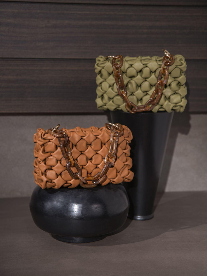 BORSA CURLY IN PELLE INTRECCIATA PISTACCHIO CURLYNEW IRIDE BIMOR 