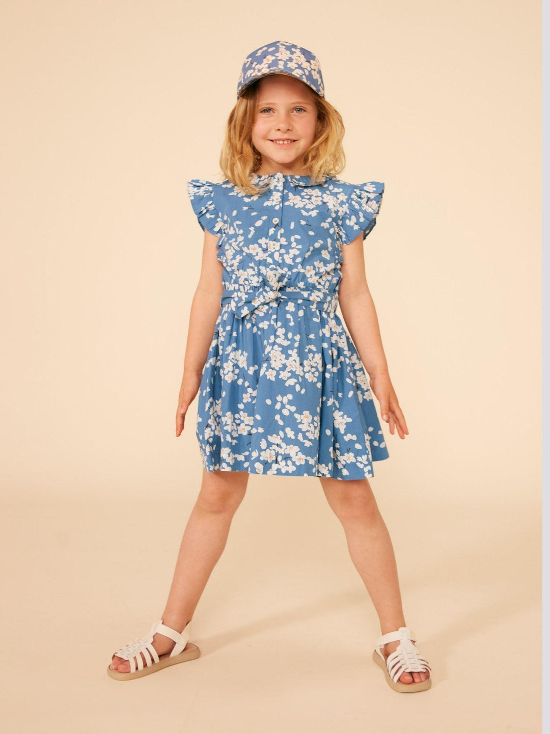 ABITO SENZA MANICHE IN POPELINE AZZURRO A FIORI A09SF 01 PETIT BATEAU 