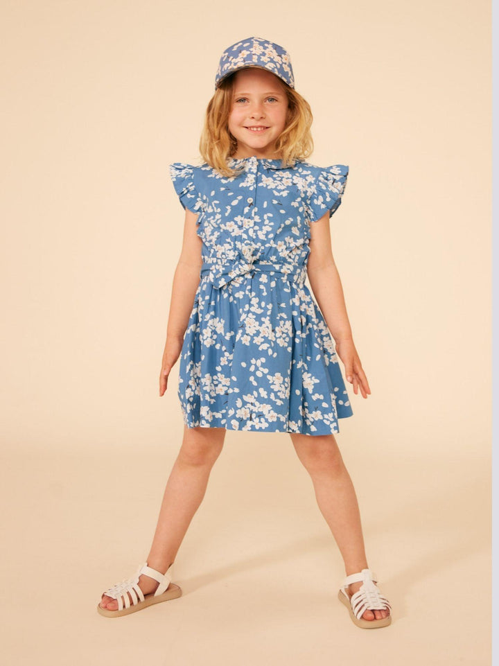 ABITO SENZA MANICHE IN POPELINE AZZURRO A FIORI A09SF 01 PETIT BATEAU 