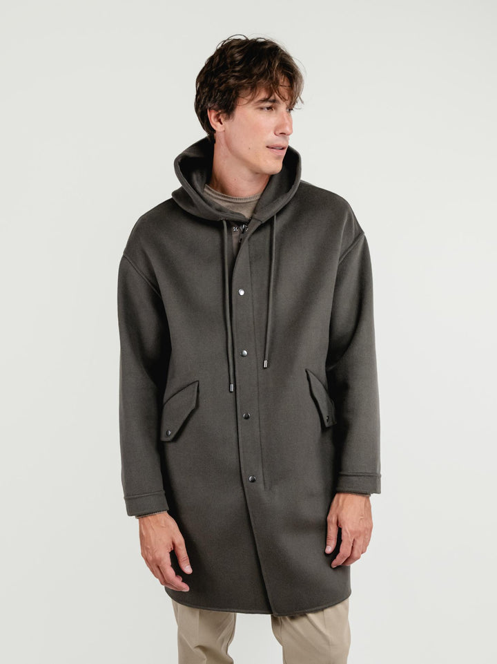 CAPPOTTO PARKA DENZEL IN LANA VERDE DENZEL GREEN ANDREA MORANDO 