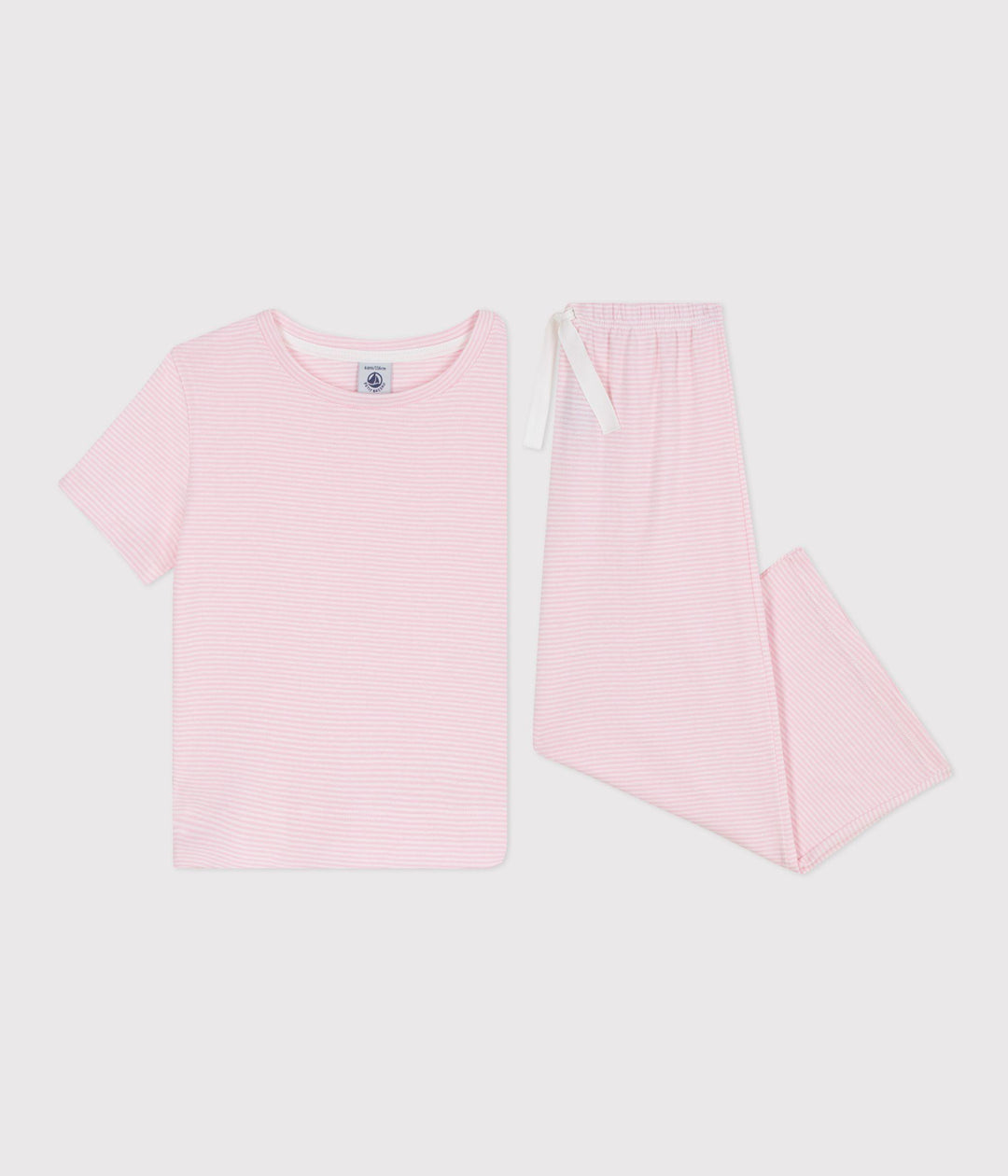 Pigiama millerighe bianco e rosa A0F6I 01 PETIT BATEAU 