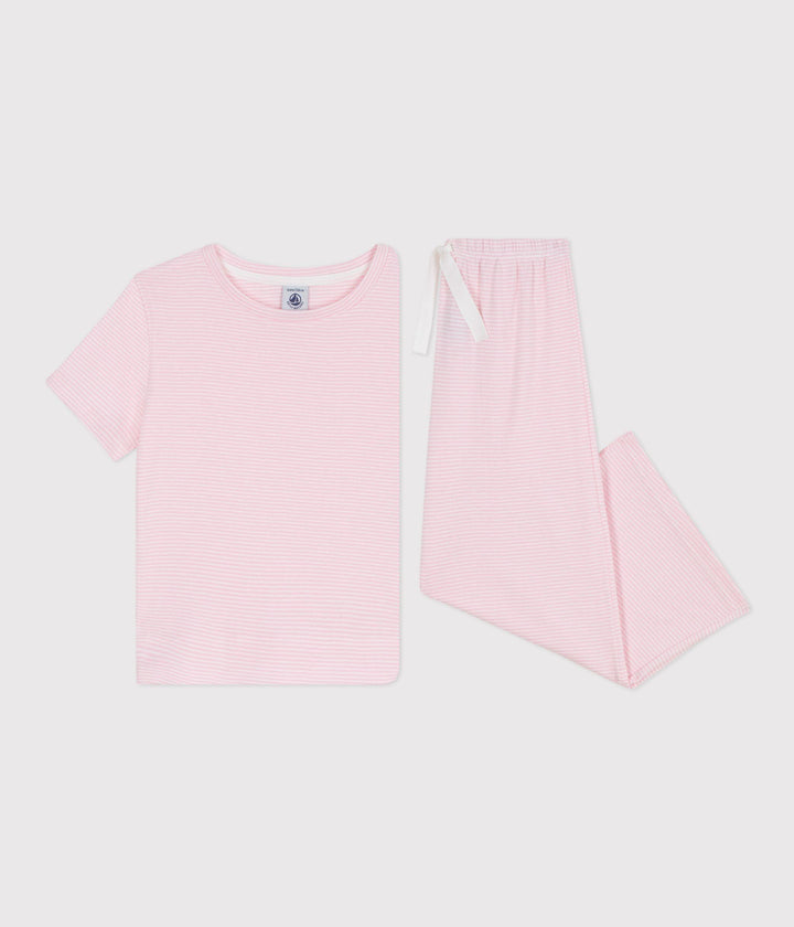 Pigiama millerighe bianco e rosa A0F6I 01 PETIT BATEAU 