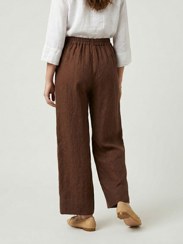 Pantalone con pences in lino tabacco 6PT02359 TABACCO ANDREA MORANDO 