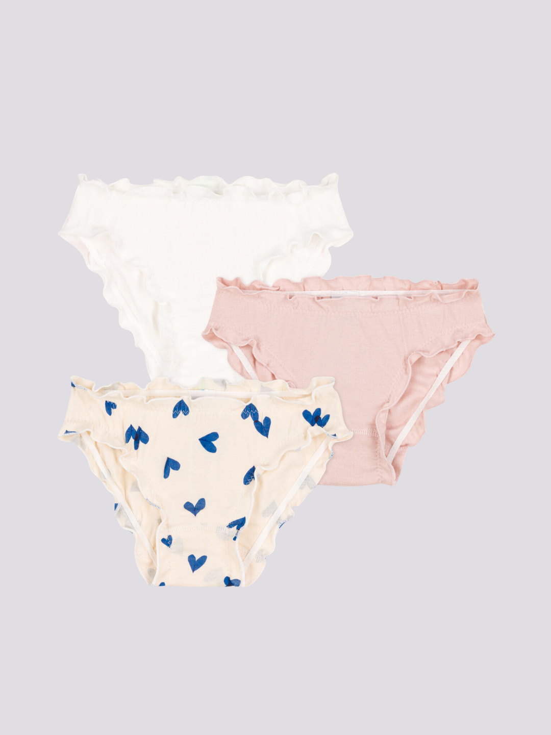 SET DI 3 SLIP BAMBINA IN COTONE CON MOTIVO CUORE A088T 00 PETIT BATEAU 
