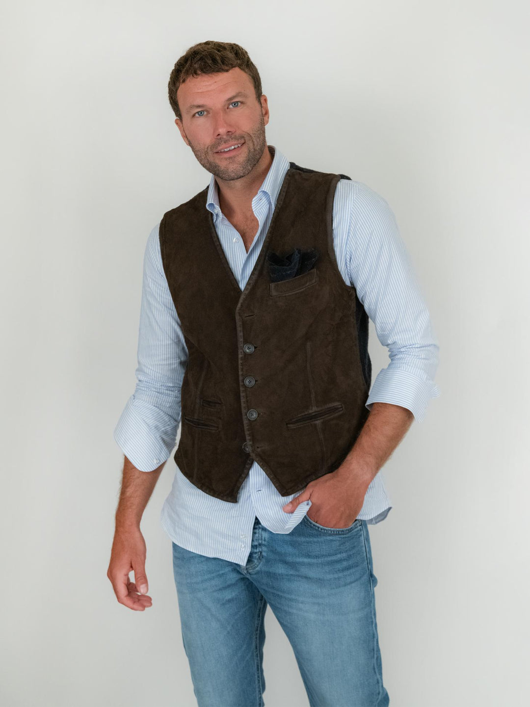 GILET LORRY IN CAMOSCIO TESTA MORO LORRY 06 JACK LEATHER 
