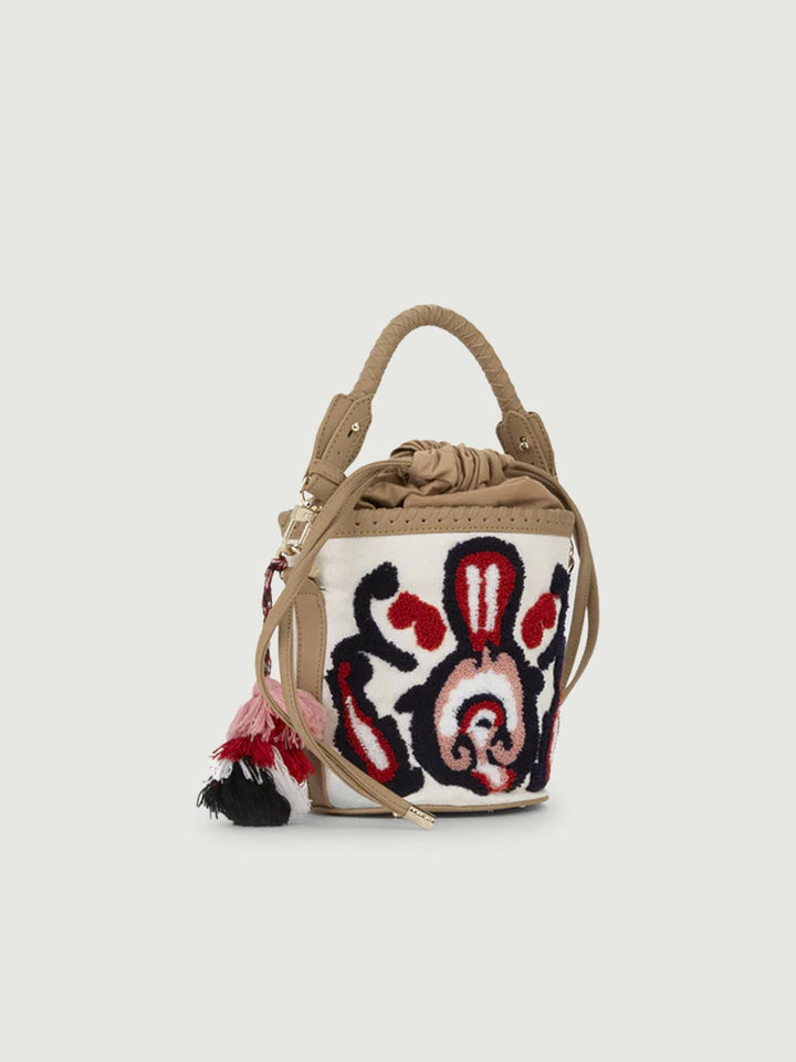 Borsa Marilena a secchiello con ricamo MARILENA SMALL CUOIO V73 