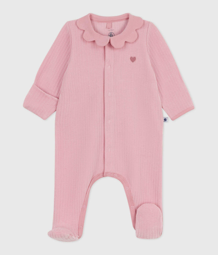 Pigiama con colletto in ciniglia tinta unita neonato A0DQR 01 PETIT BATEAU 