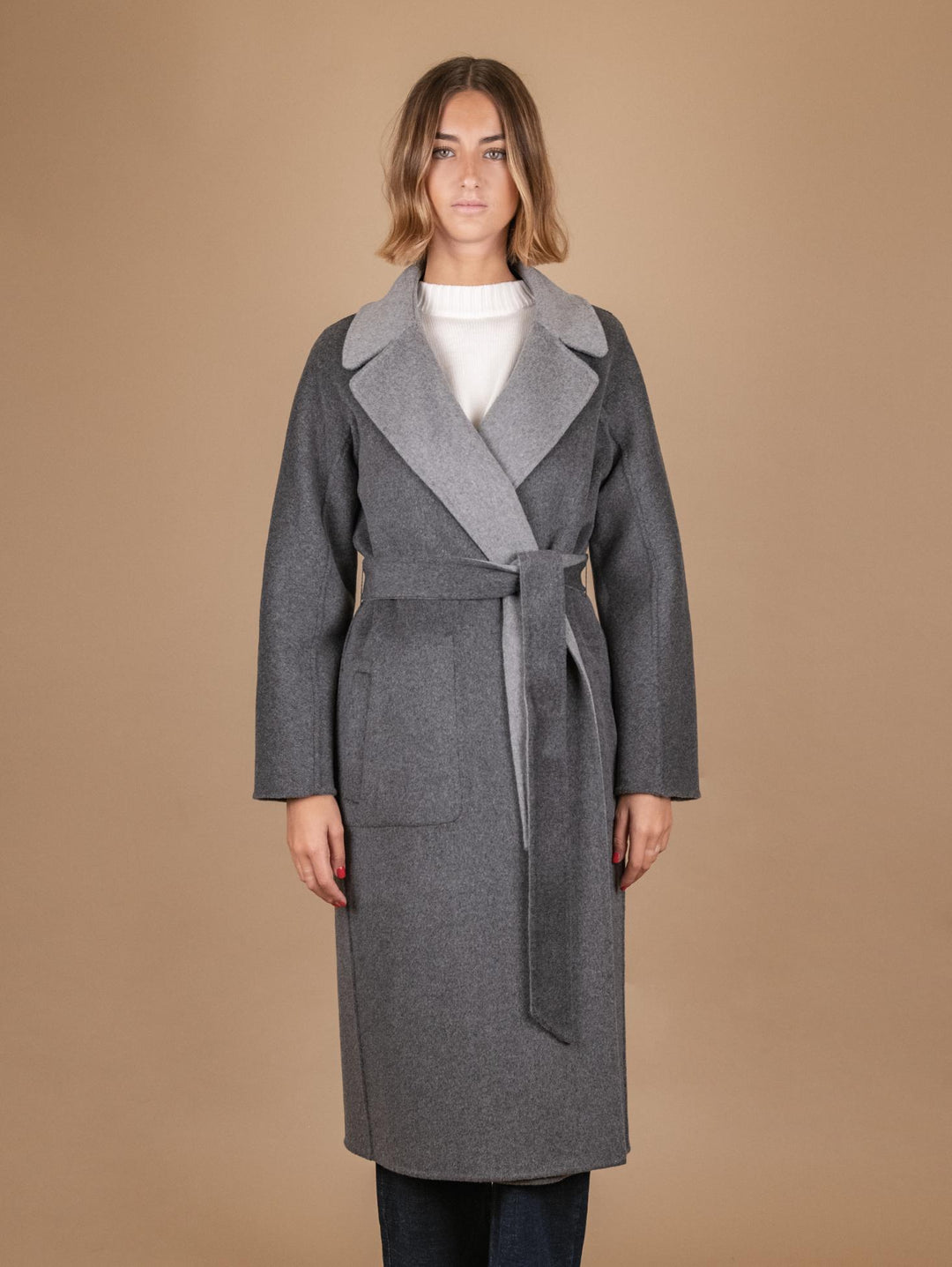 CAPPOTTO REVERSIBILE IN MISTO LANA ANTRACITE E GRIGIO PERLA 862D GRIGIO ANDREA MORANDO 