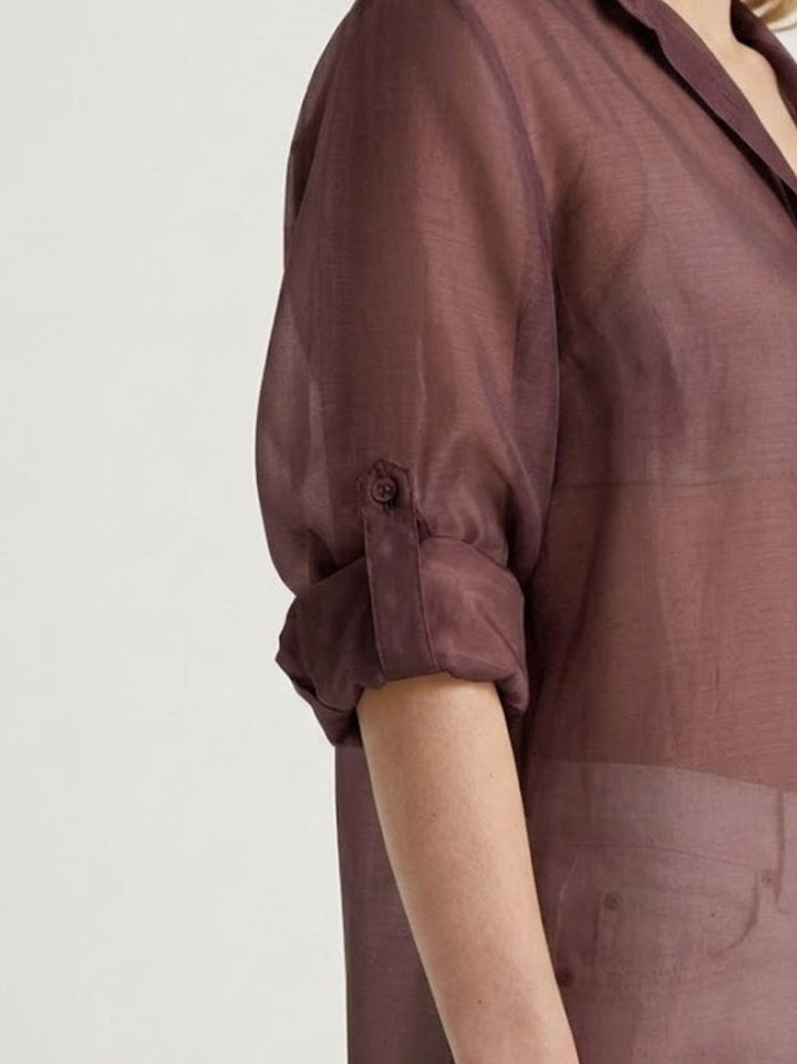 Camicia semitrasparente cioccolato M796/071 141 ANDREA MORANDO 