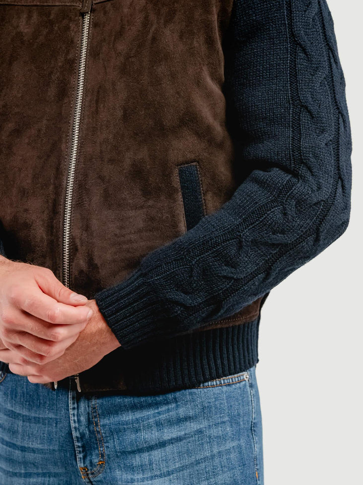 GIUBBOTTO THAMES KNIT IN CAMOSCIO E MAGLIA BLU MARRONE THAMES KNIT 309 JACK LEATHER 