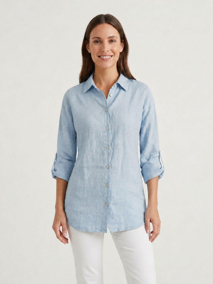 Camicia in lino azzurra chiaro 6CM0552 602 ANDREA MORANDO 