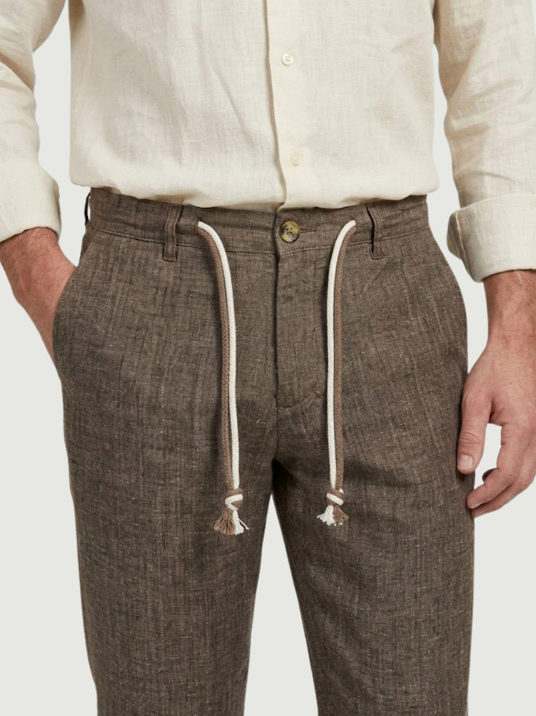 Pantalone in cotone con coulisse fiammato tabacco PTN00622 TABACCO ANDREA MORANDO 